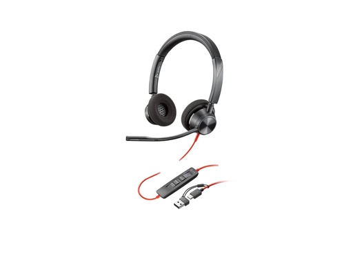 [8X220AA] Poly HP Poly Blackwire 3320 USB-C Stereo-Headset - für Microsoft Teams zertifiziert - + USB-C/A-Adapter - Kabelgebunden - 20 - 20000 Hz - 131 g - Kopfhörer - Schwarz