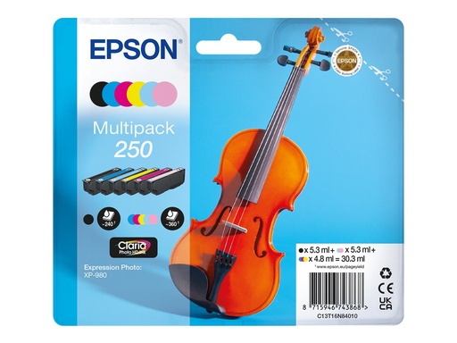 [C13T16N84010] Epson 250 Multipack - 6er-Pack - Schwarz, Gelb, Cyan, Magenta, hell Cyan, hellmagentafarben