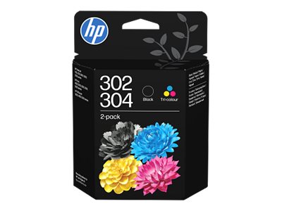 [B82L1AE#LS1] HP 302/304 Combo Pack - 2er-Pack - pigmentiertes Schwarz, Farbe (Cyan, Magenta, Gelb)