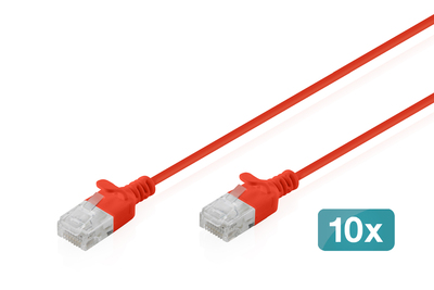 [DK-1618-030S-R-10] DIGITUS CAT 6 U-UTP Slim Patchkabel, 3 m, Rot, 10 Stück