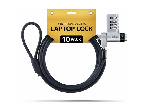 [UDUOKA10-LAPTOP-LOCK] StarTech.com Startech - Sicherheitskabelschloss - 3-in-1, keyed alike/combination security cable lock, anti-theft - schwarz & silber - 2 m - TAA-konform (Packung mit 10)