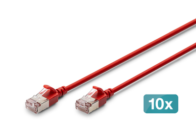 [DK-1632-A-015S-R-10] DIGITUS CAT 6A F-FTP Slim Patchkabel, 1,5 m, Rot, 10 Stück