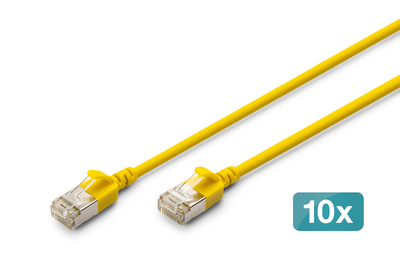 [DK-1632-A-015S-Y-10] DIGITUS CAT 6A F-FTP Slim Patchkabel, 1,5 m, Gelb, 10 Stück