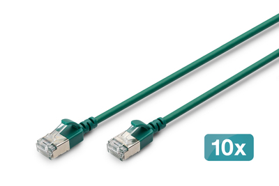 [DK-1632-A-015S-G-10] DIGITUS CAT 6A F-FTP Slim Patchkabel, 1,5 m, Grün, 10 Stück