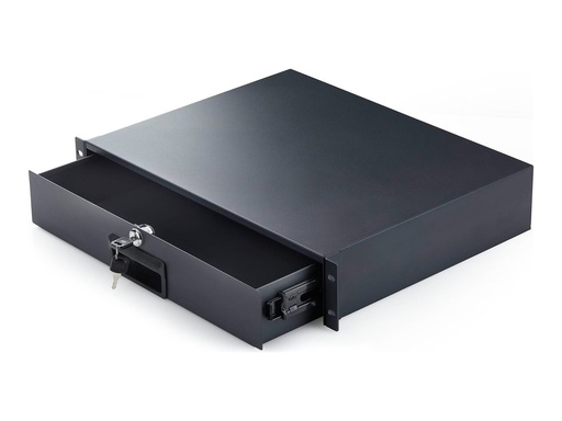 [2U-RACK-MOUNT-DRAWER] StarTech.com Startech - Rack Storage Drawer - rear cable pass-through holes, keys included, lockable, steel, 10 kg capacity - Vorderseite - Schrankmontage, Rack montierbar - Schwarz - 2U - 48.3 cm (19")