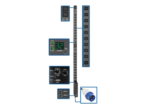 [PDUMV32HVNETLX] Eaton Tripp Lite 7.4kW Single-Phase Switched PDU w/LX Platform Interface, 230V Output, IEC 309 32A Blue, 10 ft. Cord, 0U, TAA - Stromverteilungseinheit (Rack - einbaufähig)