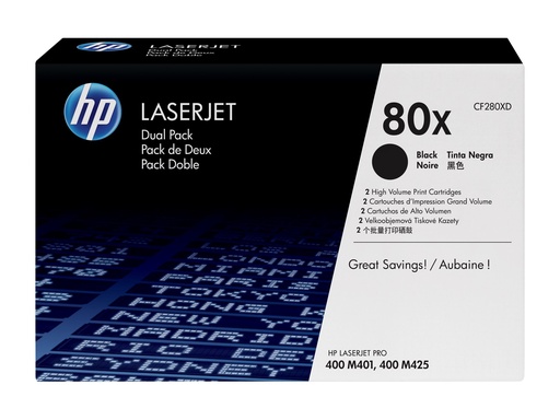 [CF280XD] HP 80X - 2er-Pack - Hohe Ergiebigkeit - Schwarz - original - LaserJet - Tonerpatrone (CF280XD)