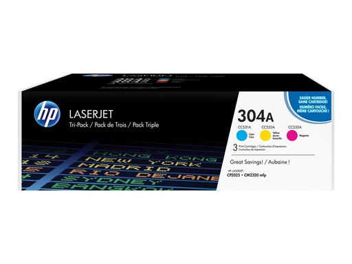 [CF372AM] HP 304A - 3er-Pack - Gelb, Cyan, Magenta - original - LaserJet - Tonerpatrone (CF372AM)