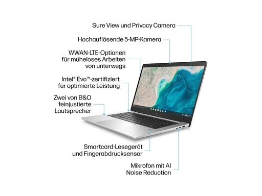 [5Q7H0EA#ABD] HP Elite c640 G3 Chromebook Enterprise - Intel Core i3 1215U / 1.2 GHz - Chrome OS - UHD Graphics - 8 GB RAM - 256 GB SSD NVMe, HP Value - 35.6 cm (14")