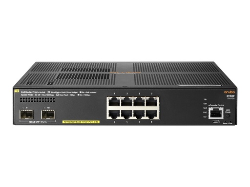 [JL692A] HPE Aruba 2930F 8G PoE+ 2SFP+ TAA - Switch - L3 - managed - 8 x 10/100/1000 (PoE+)
